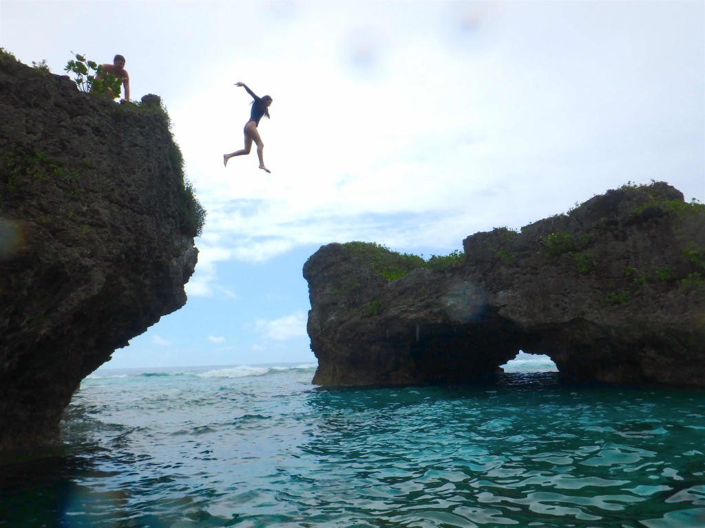 Cliff Jump - We couldn't resist this 8m drop. Sarah styles it out.