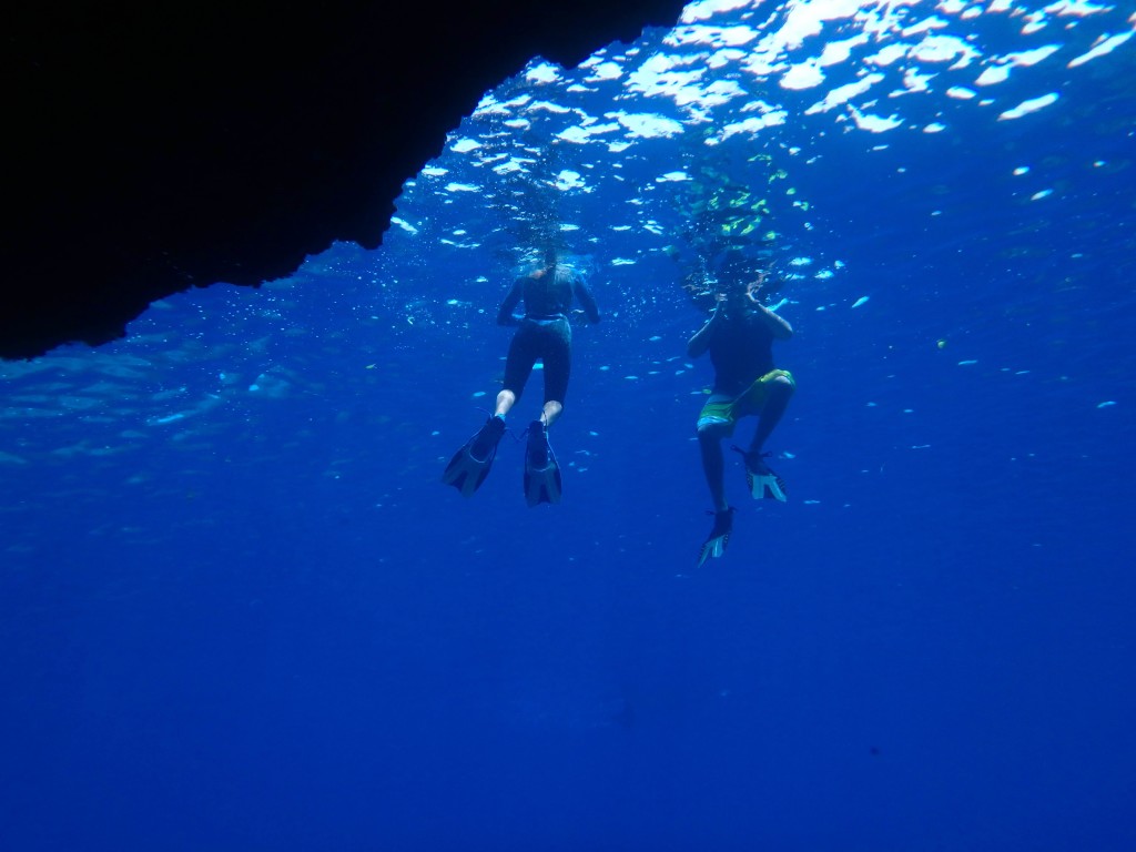 Looking Out - Sarah & Sean on the surface, looking out from Mariner's Cave