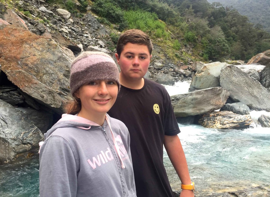 Gates of Haast - Sean & Sarah checking the glacial runoff