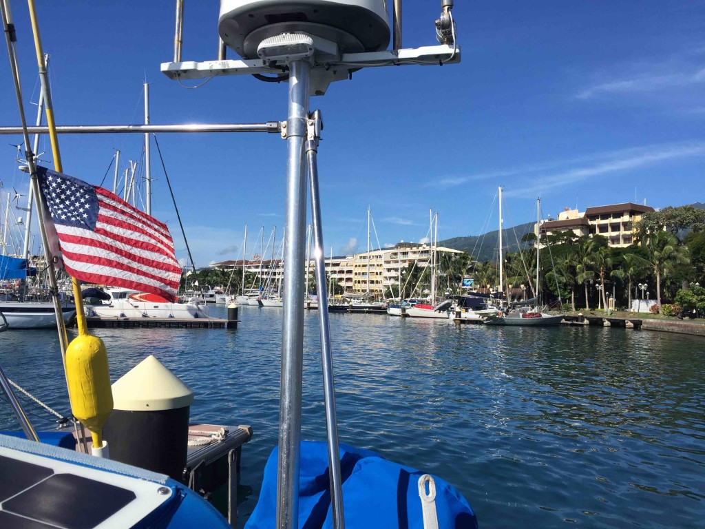 Departing Tahiti - Our stars & stripes showing