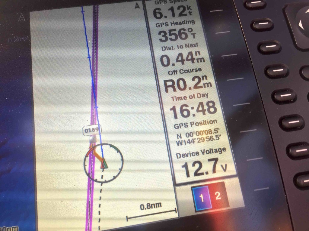 Northbound - About 8.5 latitudinal seconds after crossing the equator at about 144 30'W